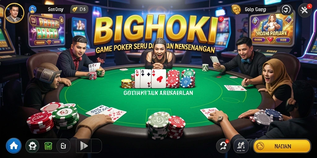 Tampilan seru gameplay poker di BIGHOKI yang menantang.