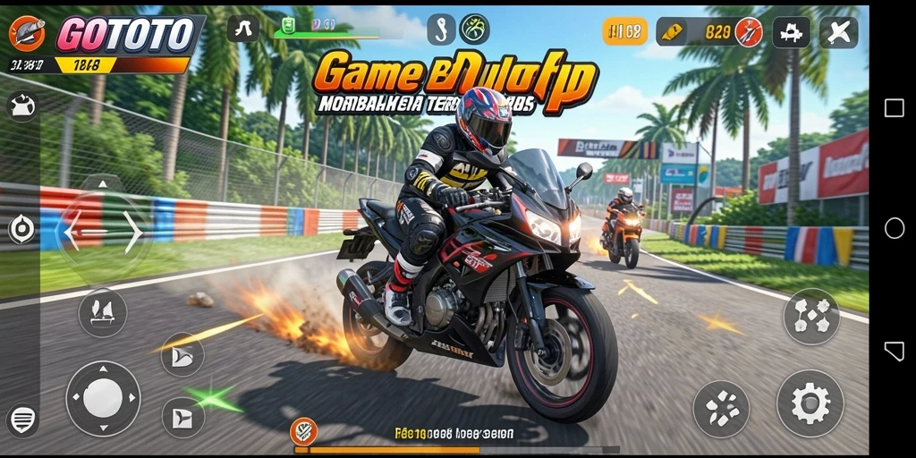 Screenshot utama menampilkan aksi balap motor yang mendebarkan.