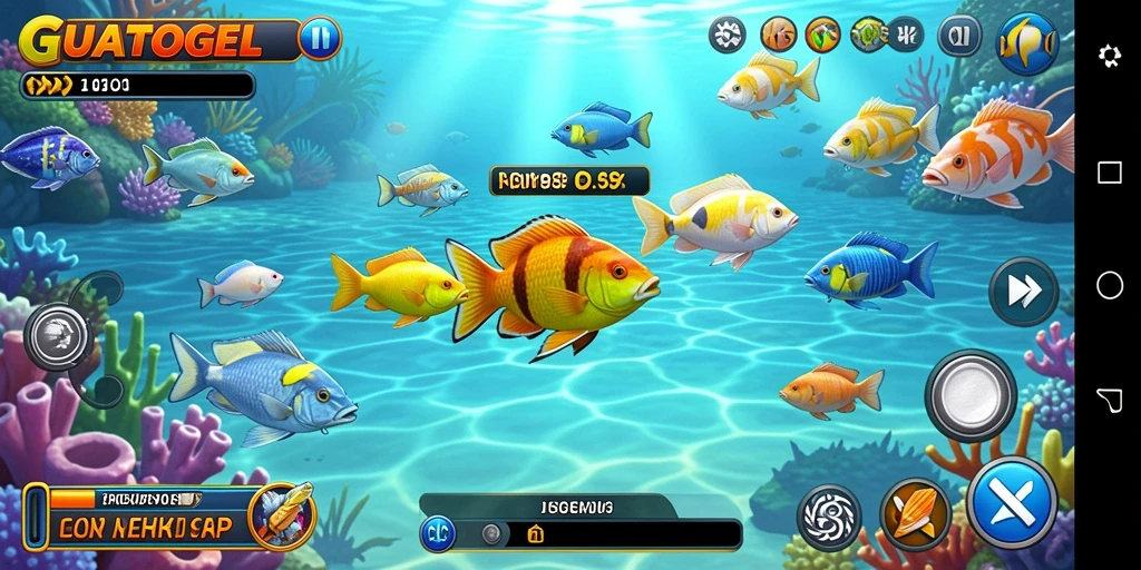Screenshot menampilkan aksi menembak ikan yang seru di GUATOGEL.