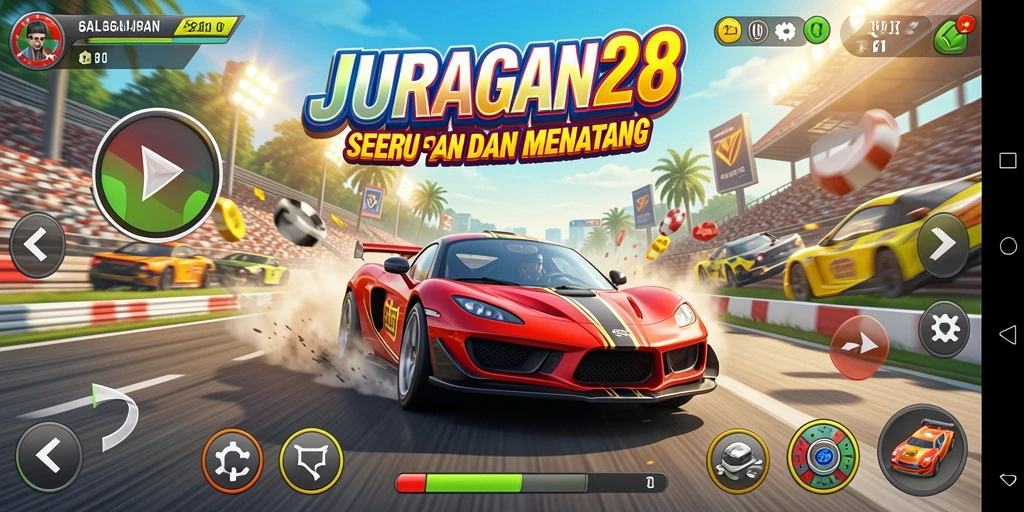 Tampilan gameplay balapan seru JURAGAN28 yang mendebarkan.