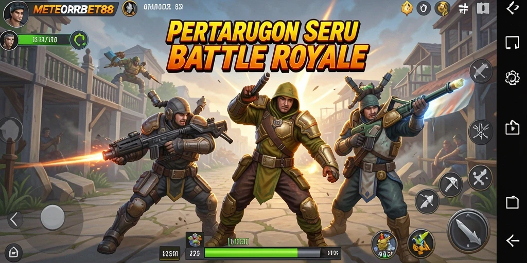 Screenshot gameplay METEORBET88 menunjukkan aksi pertempuran yang intens.