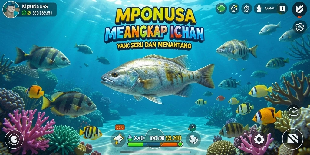 Gameplay MPONUSA menampilkan aksi menangkap ikan yang mendebarkan.