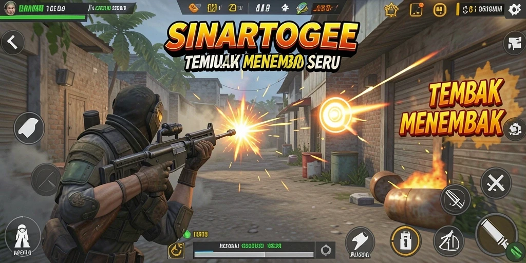 Screenshot gameplay SINARTOGEL yang menampilkan aksi tembak menembak yang seru.
