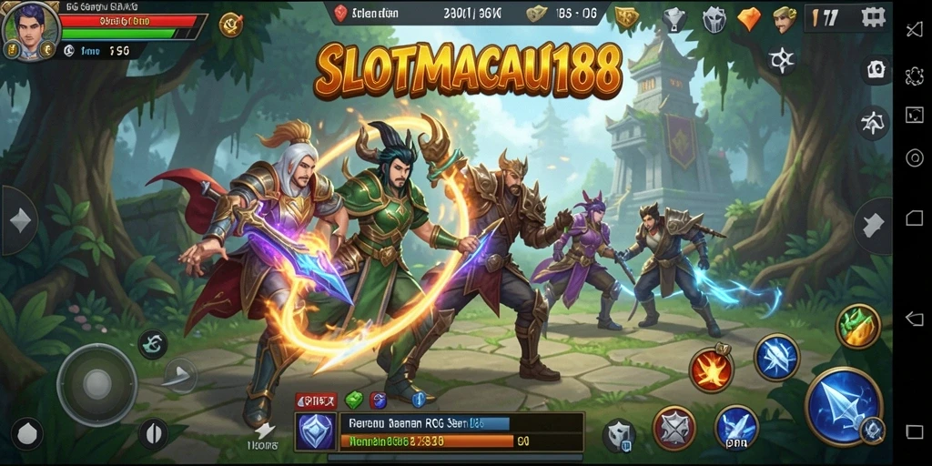 Screenshot SLOTMACAU188 menampilkan aksi pertarungan RPG yang mendebarkan.