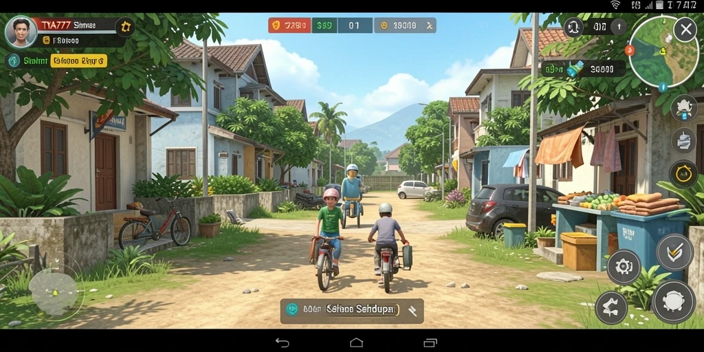 Screenshot gameplay TYA777 menampilkan karakter dalam aktivitas sehari-hari.