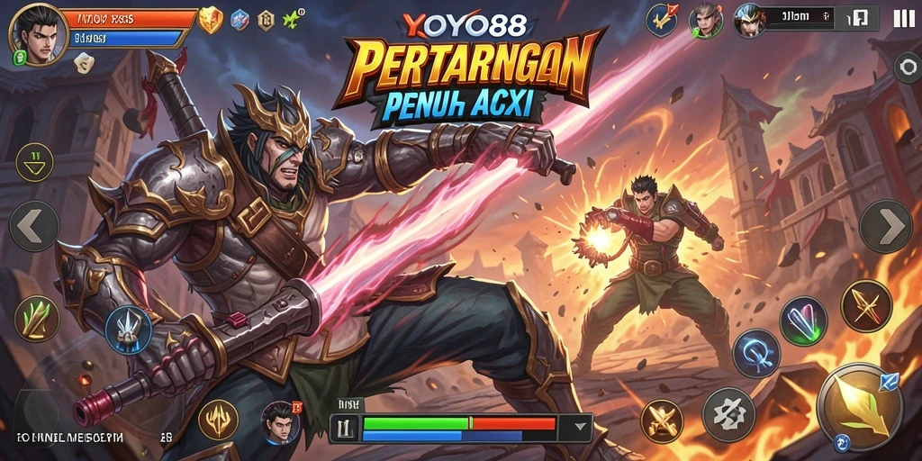 Screenshot utama dari <strong>YOYO88</strong> menampilkan aksi seru dalam pertempuran.